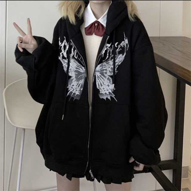 Butterfly Zip-up Hoodie, front view, no face, model